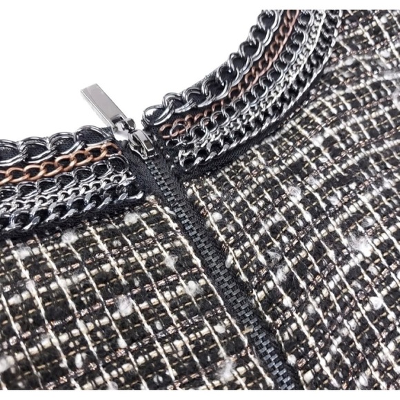 Laundry by Shelli Segal Sz 8 Black Metallic Boucle Tweed Sheath Dress Chain - Picture 10 of 12